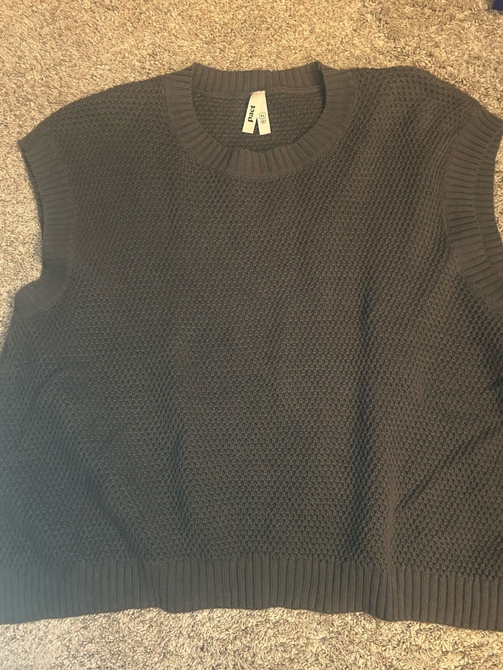 Pact Organic Cotton Textured Waffle Knit Sweater Vest Olive Green Women's XL